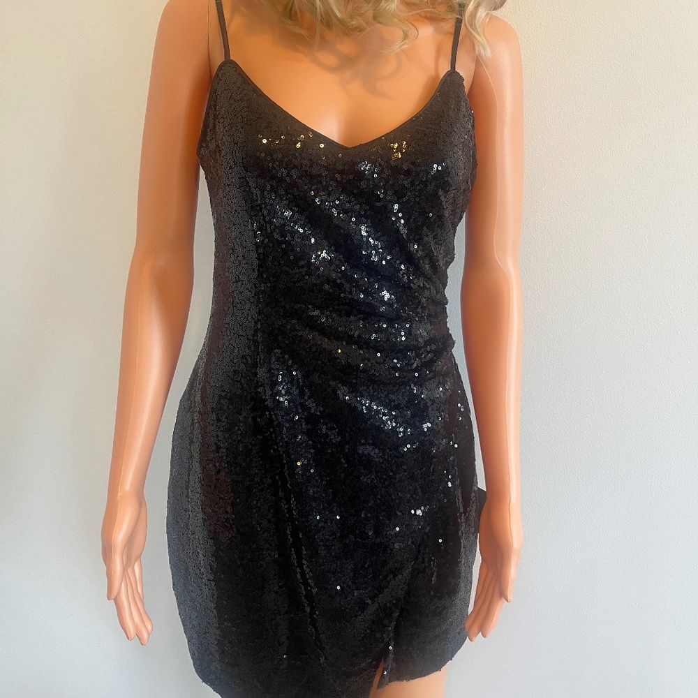 Disco Nights Black Sequin Bodycon Mini Dress S NWT